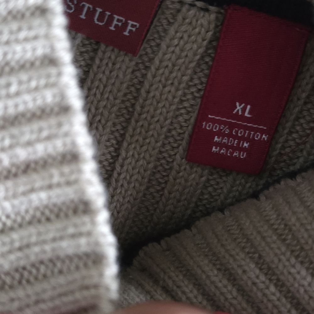 Men's Beige 1/2 Zip Ribbed Sweater